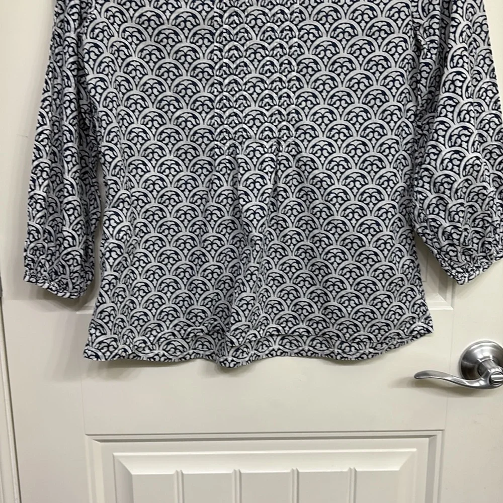 Talbots Women’s 3/4 Sleeve Popover Tunic Sz XS Cotton Blue White Print - Picture 8 of 8